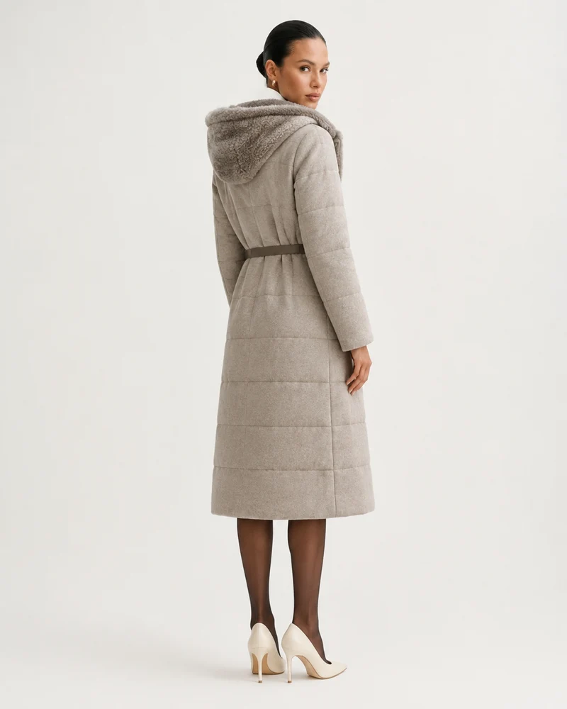 Mid-Length Goose Down Jacket with Mink Hood