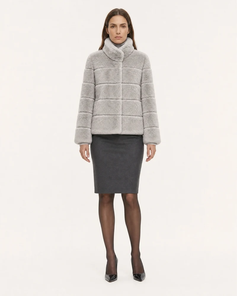 Rihanna Stand Collar Short Rex Rabbit Fur Jacket
