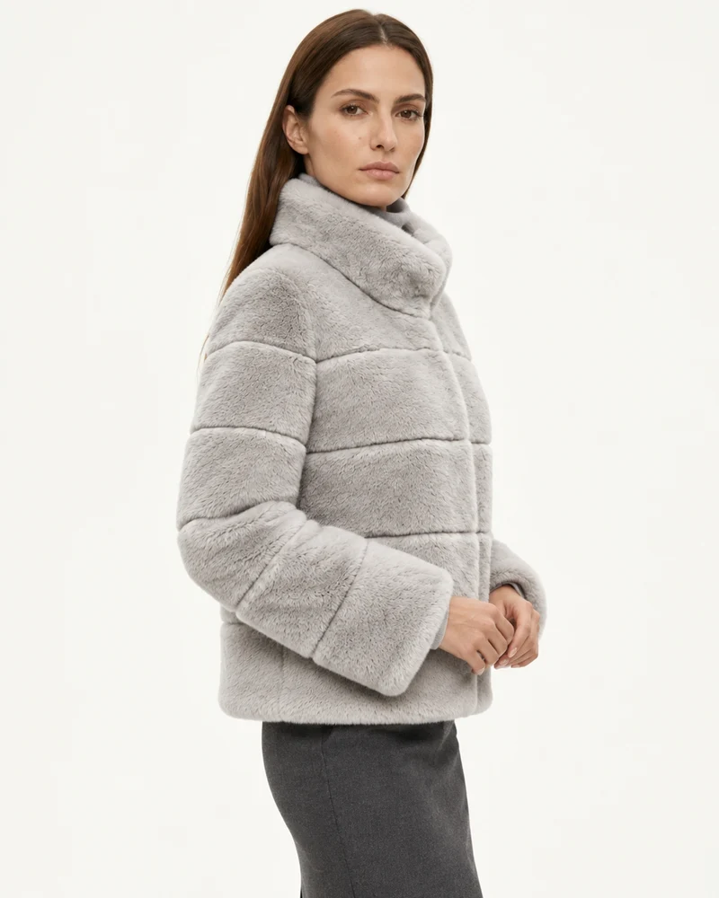 Rihanna Stand Collar Short Rex Rabbit Fur Jacket