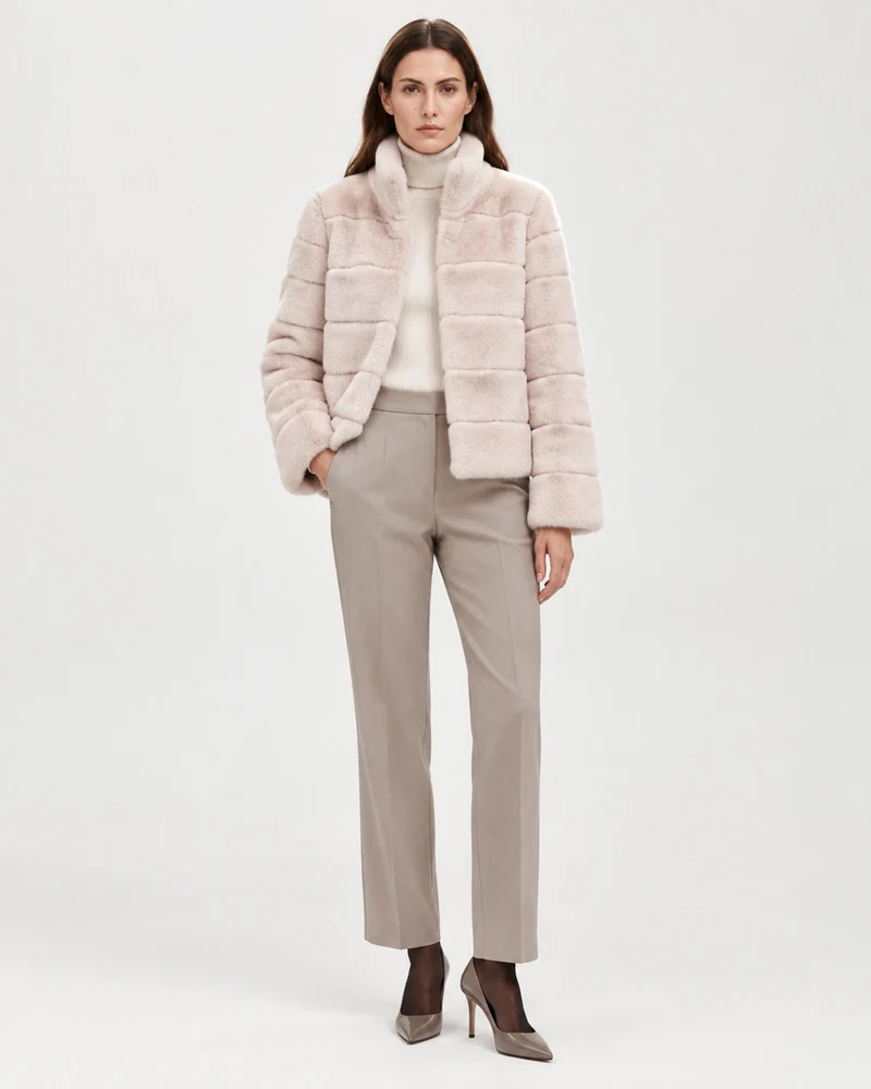 Rihanna Stand Collar Short Rex Rabbit Fur Jacket
