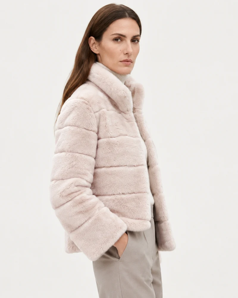 Rihanna Stand Collar Short Rex Rabbit Fur Jacket