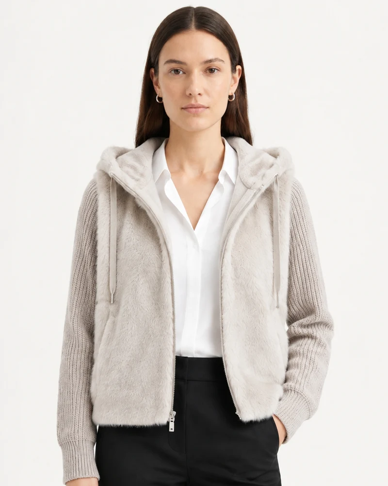 Heavyweight Hooded Knit Mink Down Coat