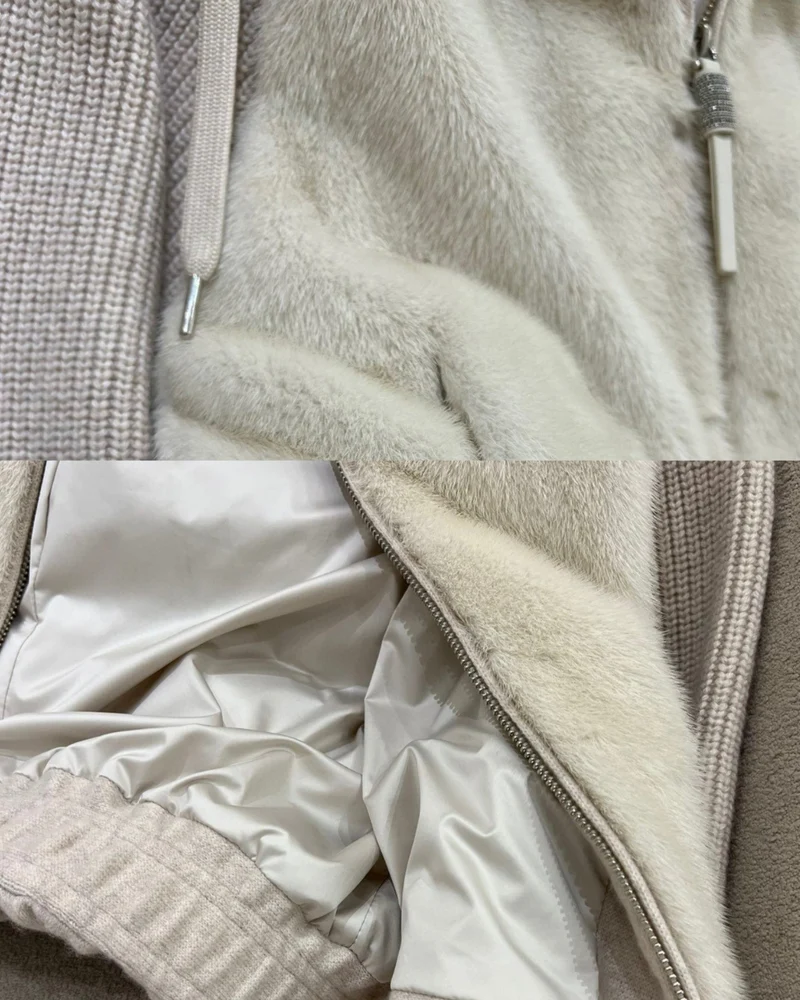 Heavyweight Hooded Knit Mink Down Coat