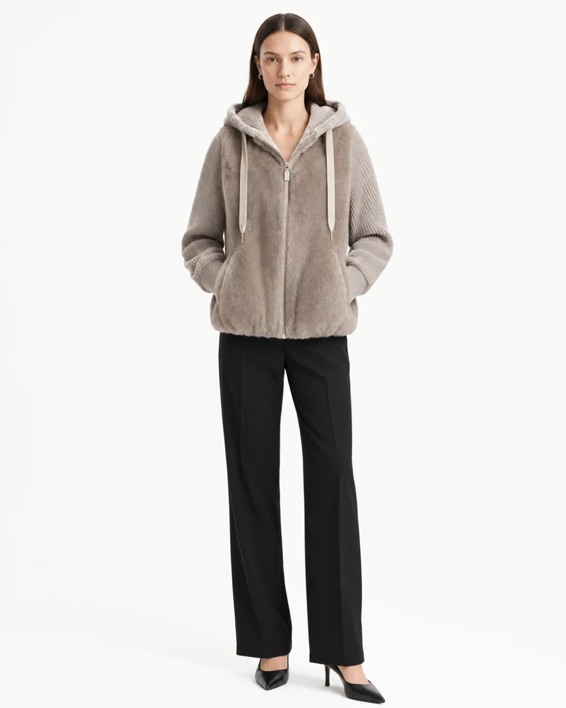 Heavyweight Hooded Knit Mink Down Coat