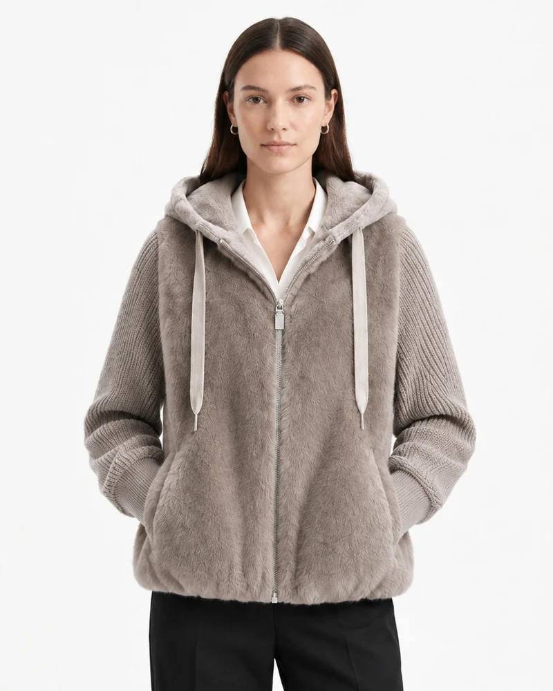 Heavyweight Hooded Knit Mink Down Coat