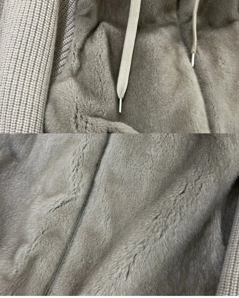 Heavyweight Hooded Knit Mink Down Coat