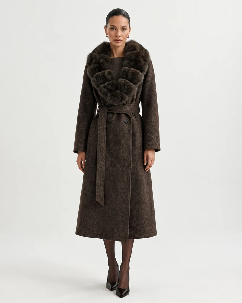 Relaxed Fit Heavyweight Down Coat with Fur Collar Long