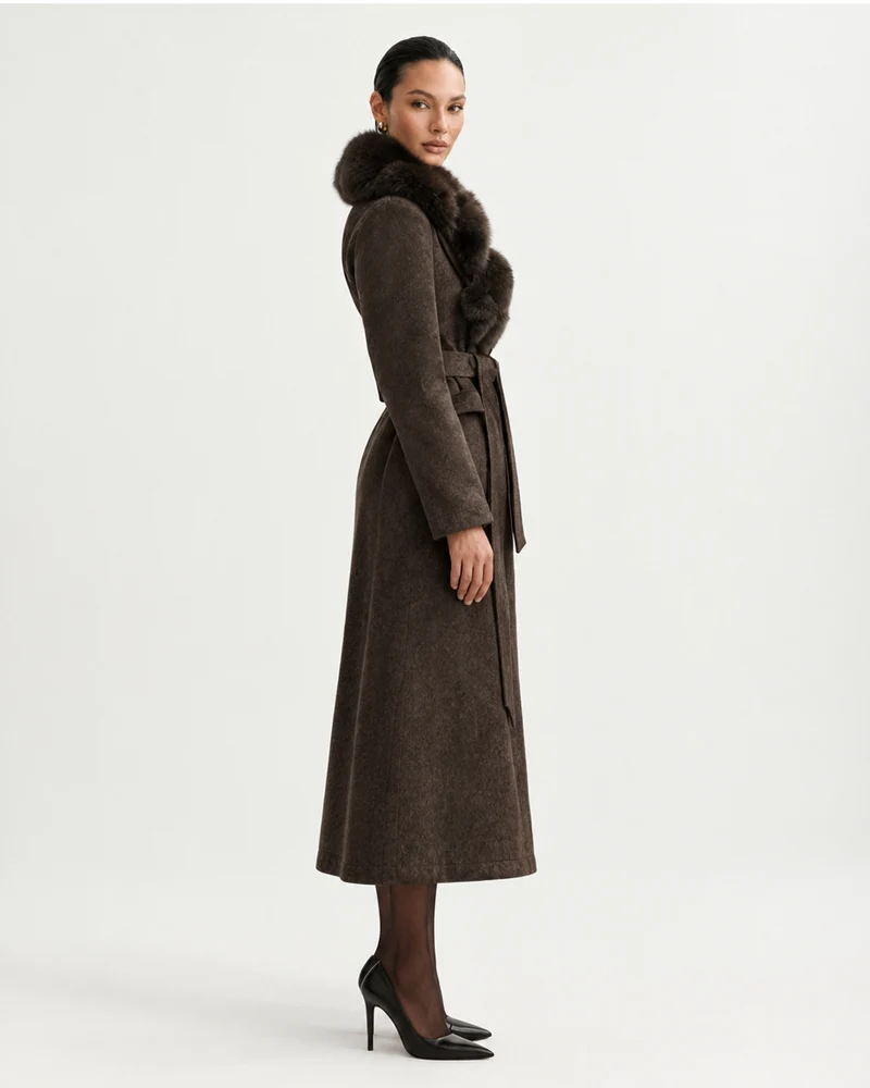 Relaxed Fit Heavyweight Down Coat with Fur Collar Long