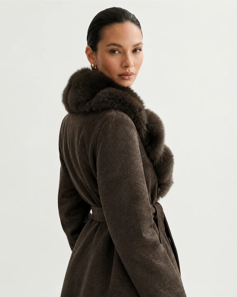 Relaxed Fit Heavyweight Down Coat with Fur Collar Long