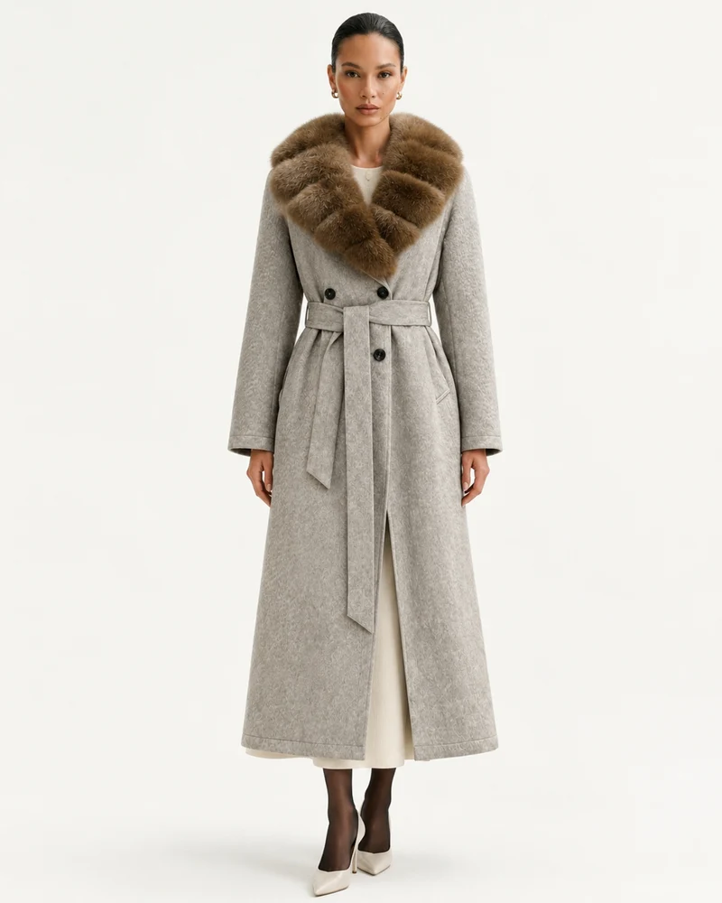 Relaxed Fit Heavyweight Down Coat with Fur Collar Long
