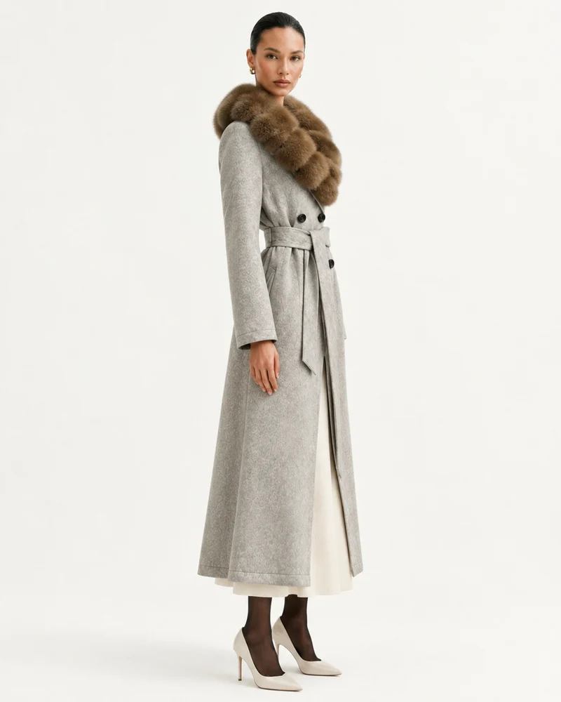 Relaxed Fit Heavyweight Down Coat with Fur Collar Long