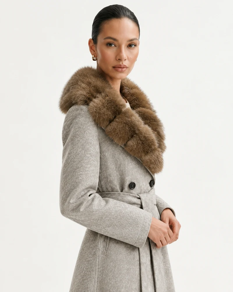 Relaxed Fit Heavyweight Down Coat with Fur Collar Long