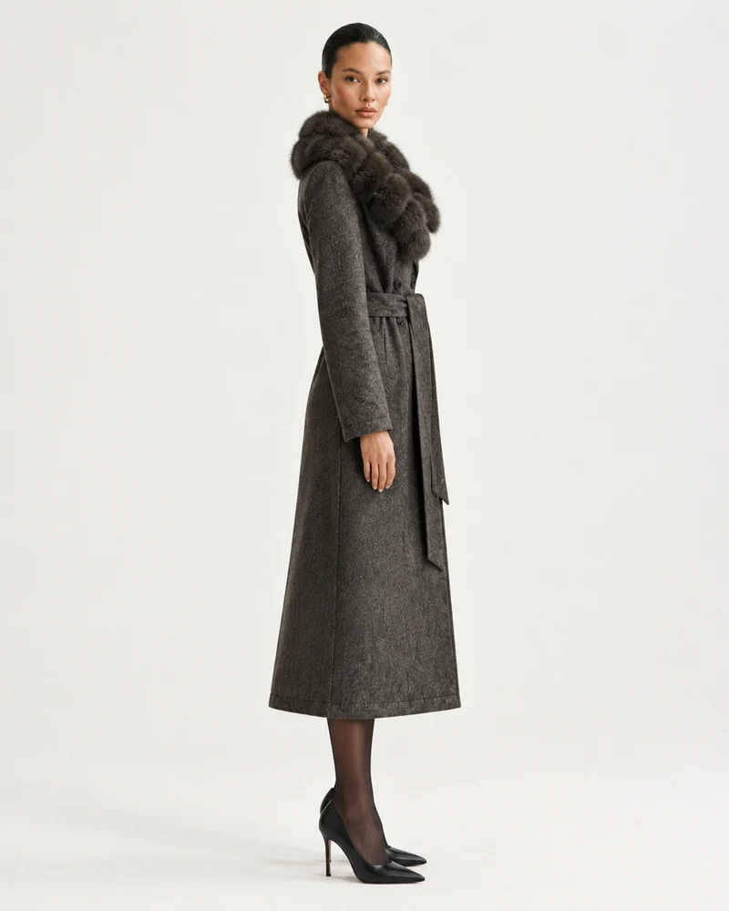 Relaxed Fit Heavyweight Down Coat with Fur Collar Long