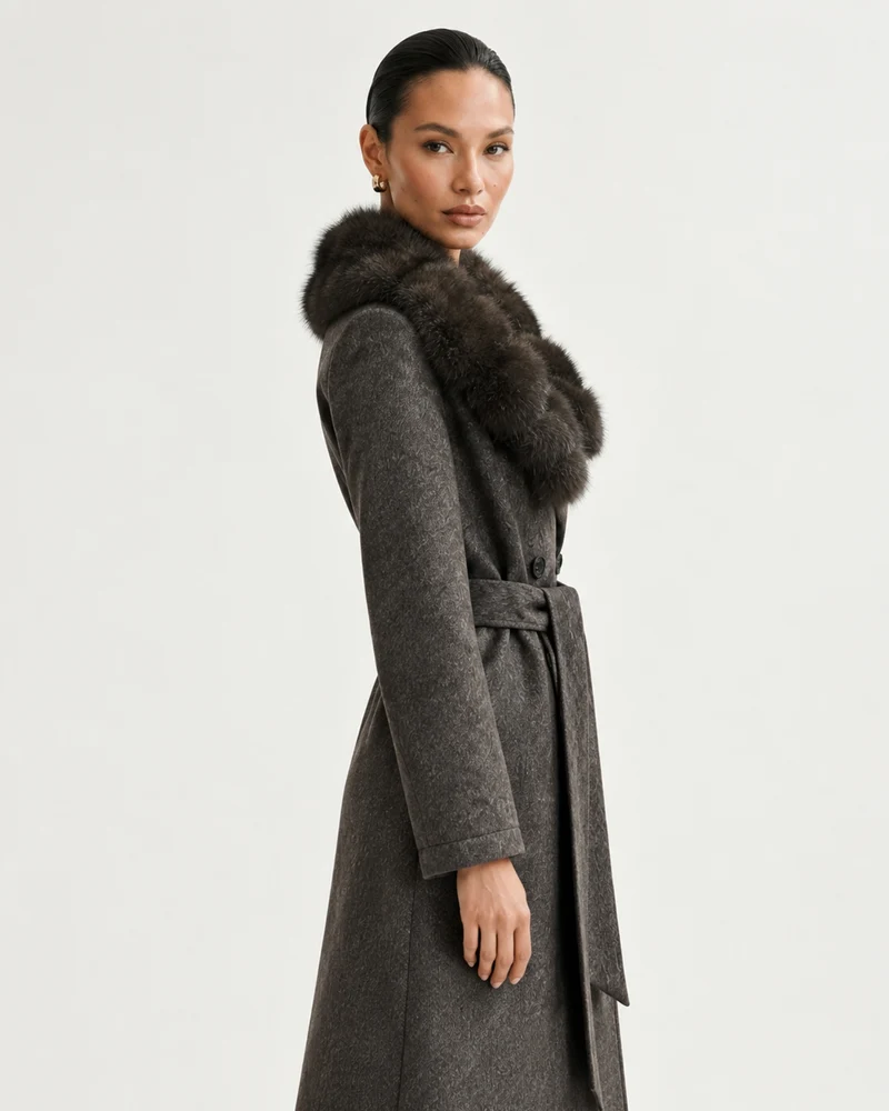 Relaxed Fit Heavyweight Down Coat with Fur Collar Long