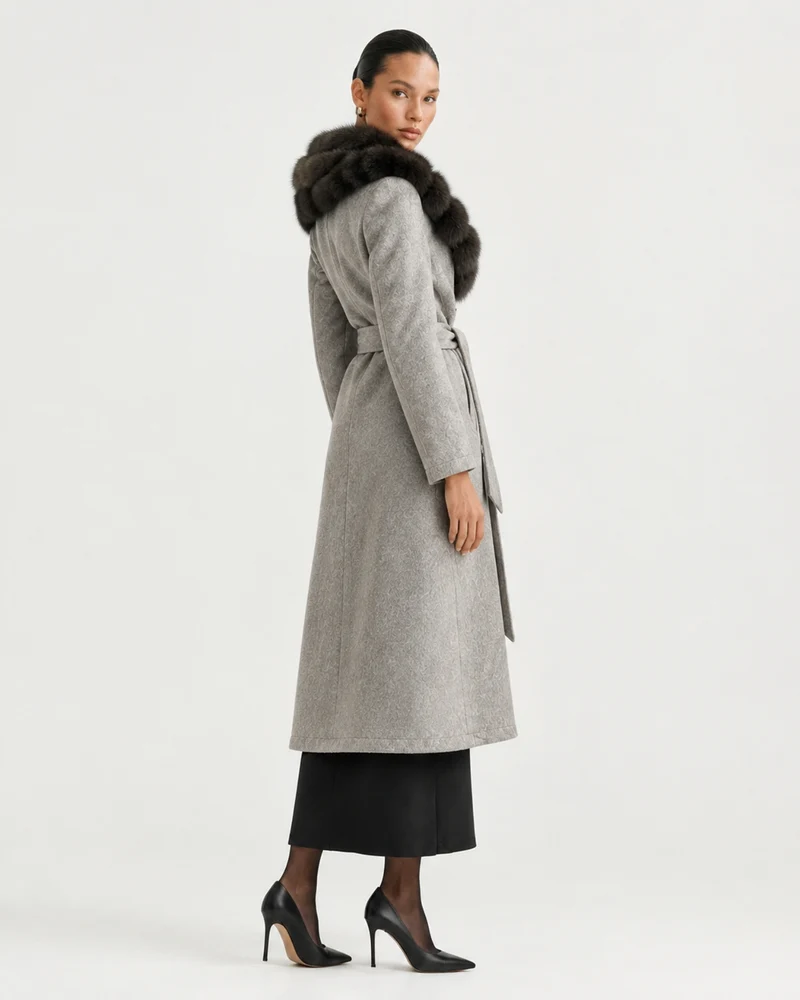 Relaxed Fit Heavyweight Down Coat with Fur Collar Long
