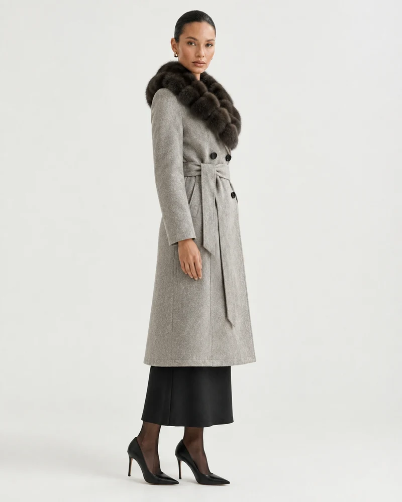 Relaxed Fit Heavyweight Down Coat with Fur Collar Long