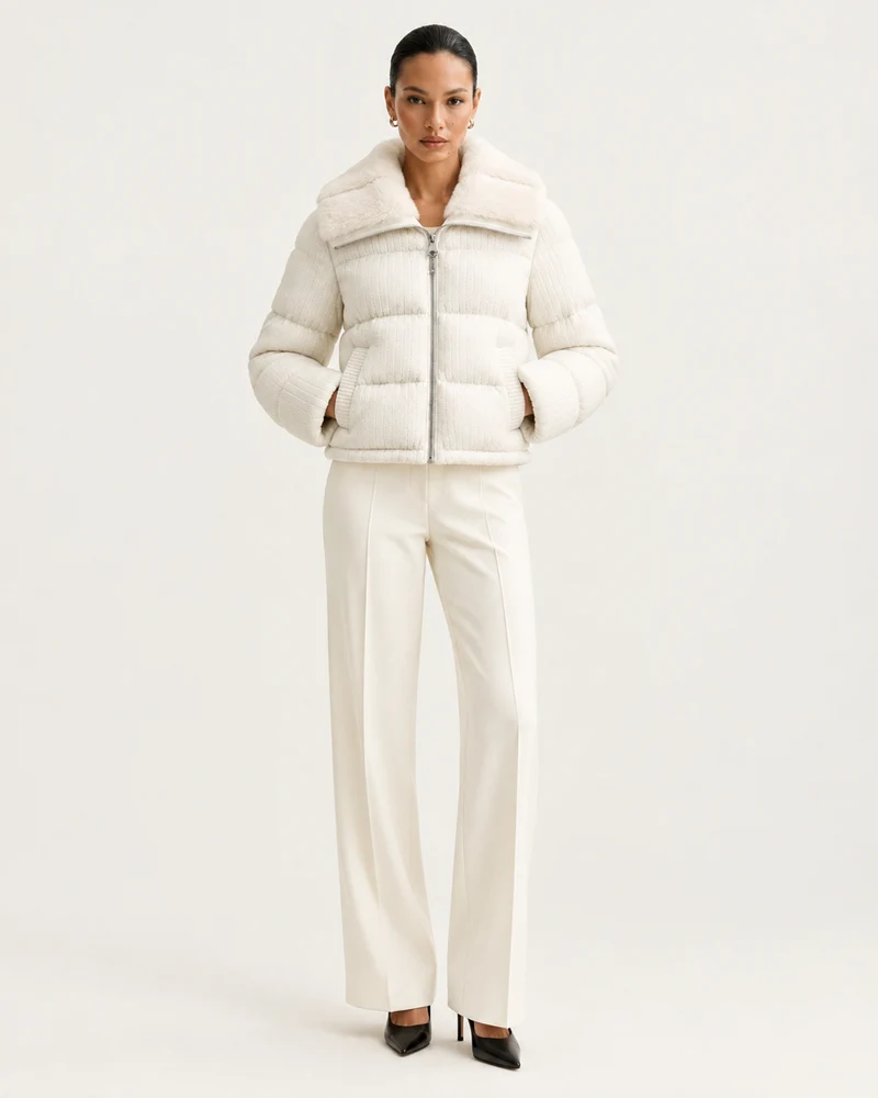 Diana Wool Knit Goose Down Jacket with Mink Collar