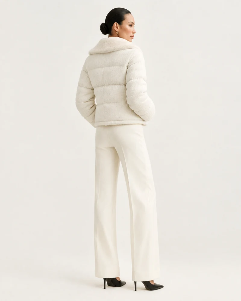 Diana Wool Knit Goose Down Jacket with Mink Collar