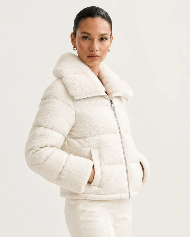 Diana Wool Knit Goose Down Jacket with Mink Collar