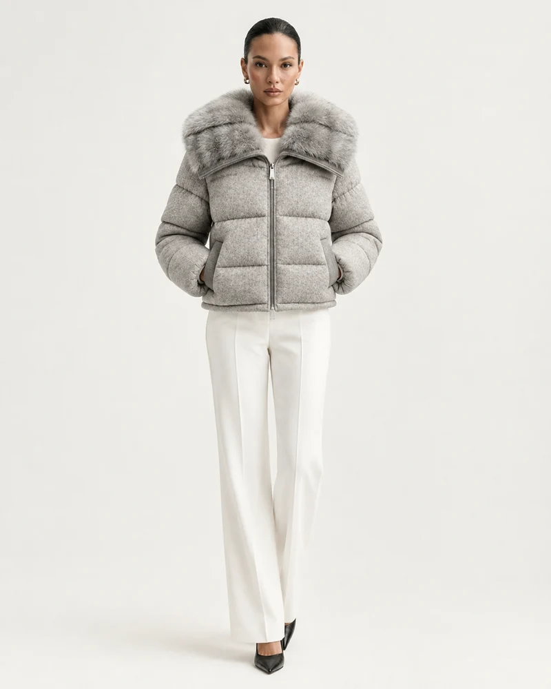 Diana Wool Knit Goose Down Jacket with Mink Collar