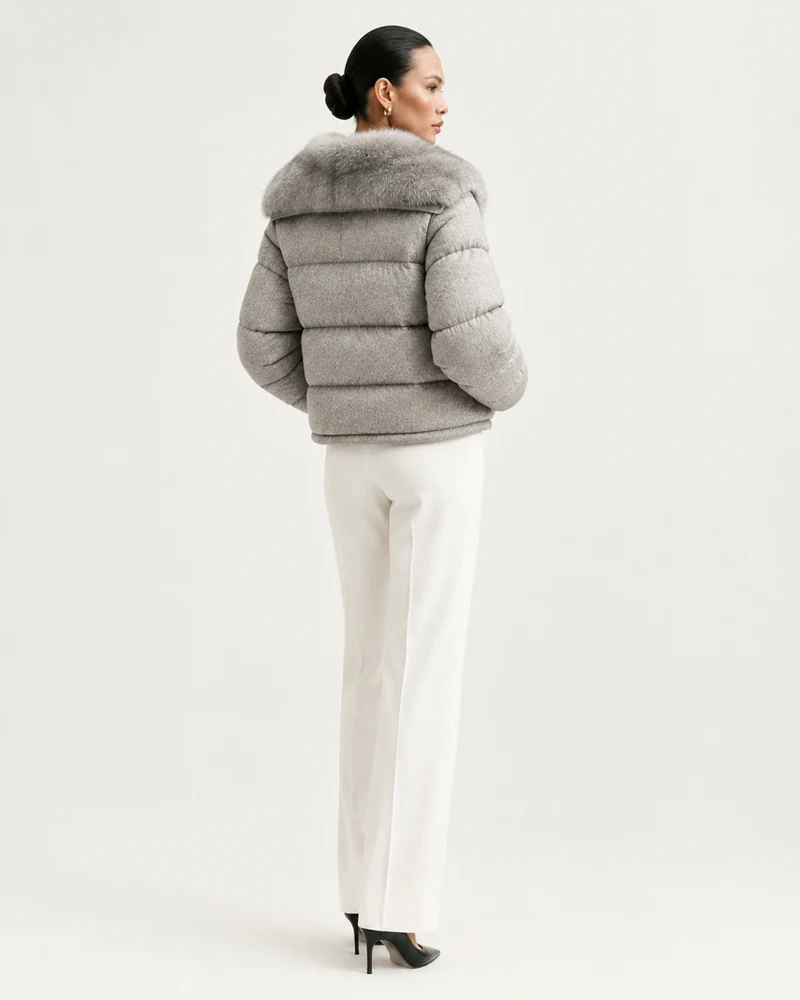 Diana Wool Knit Goose Down Jacket with Mink Collar