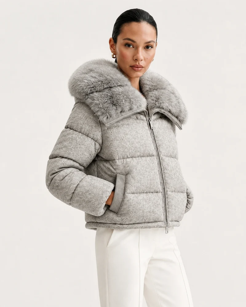 Diana Wool Knit Goose Down Jacket with Mink Collar