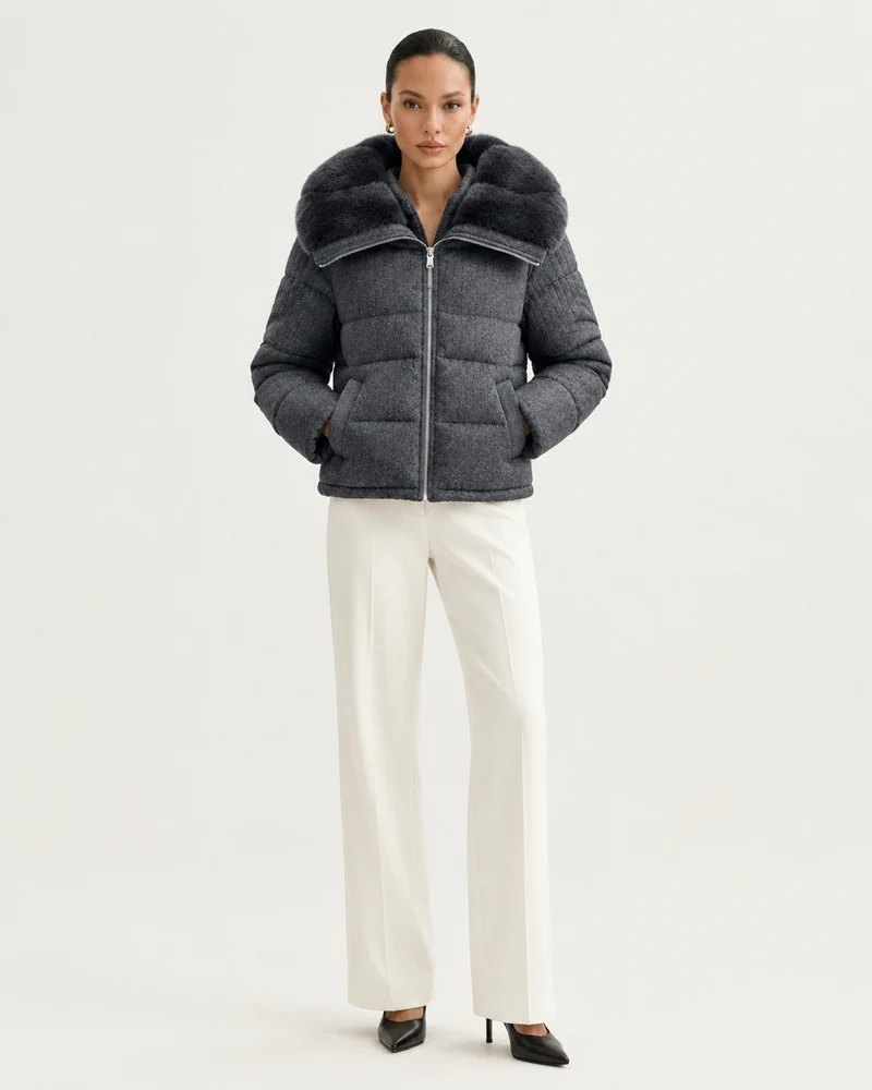 Diana Wool Knit Goose Down Jacket with Mink Collar