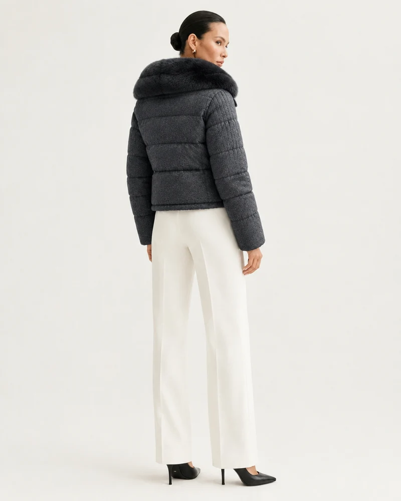 Diana Wool Knit Goose Down Jacket with Mink Collar