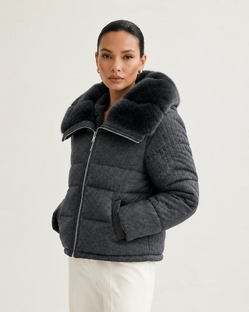 Diana Wool Knit Goose Down Jacket with Mink Collar