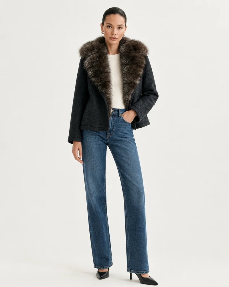 Lina Mid-Length Genuine Leather Shearling Coat