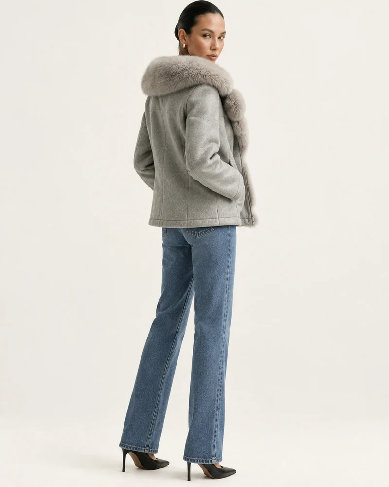 Lina Mid-Length Genuine Leather Shearling Coat