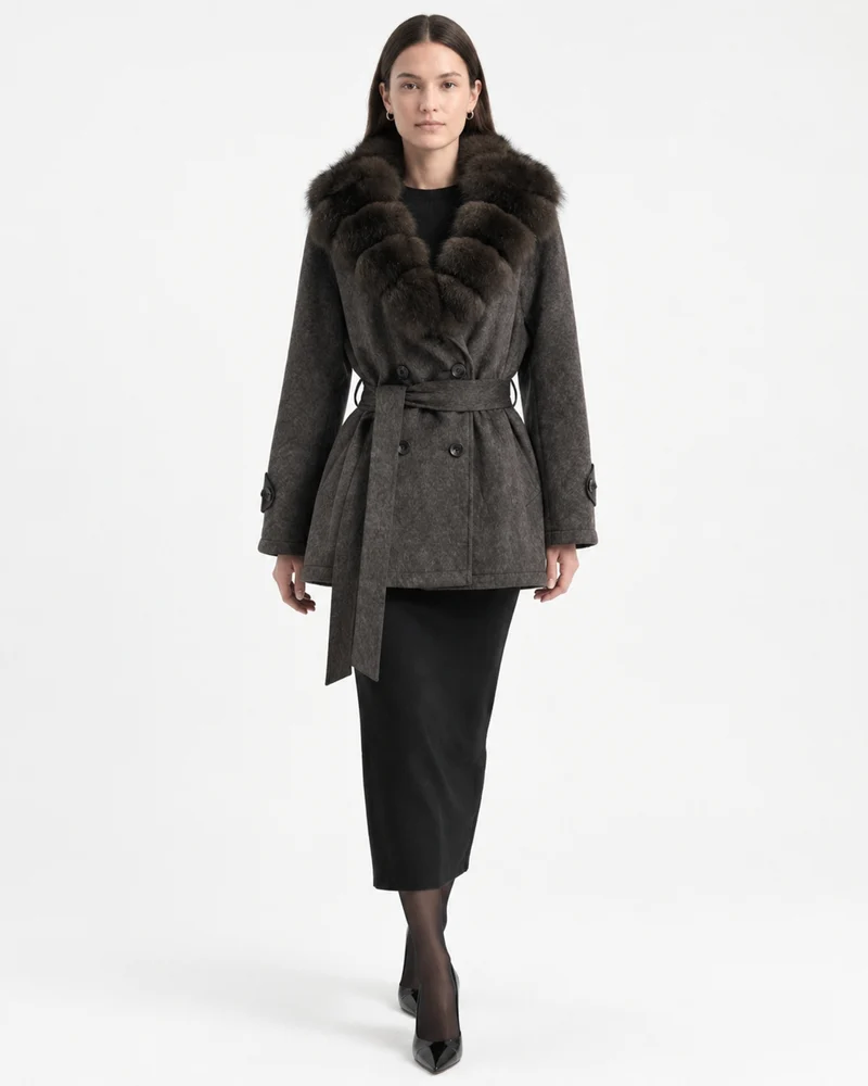 Relaxed Fit Heavyweight Down Coat with Fur Collar Shorter