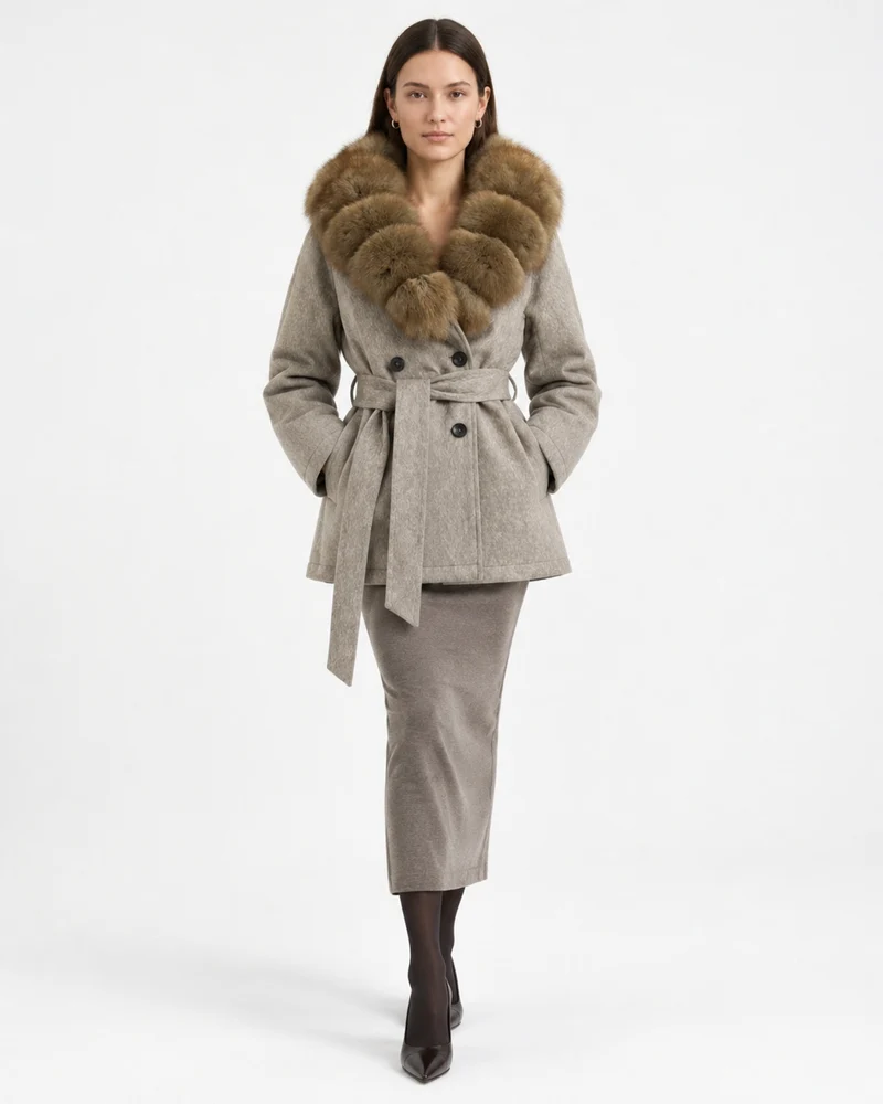Relaxed Fit Heavyweight Down Coat with Fur Collar Shorter