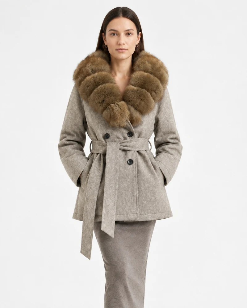 Relaxed Fit Heavyweight Down Coat with Fur Collar Shorter