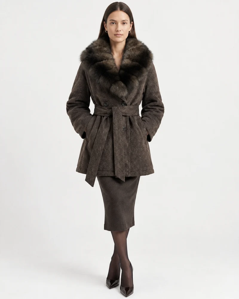 Relaxed Fit Heavyweight Down Coat with Fur Collar Shorter