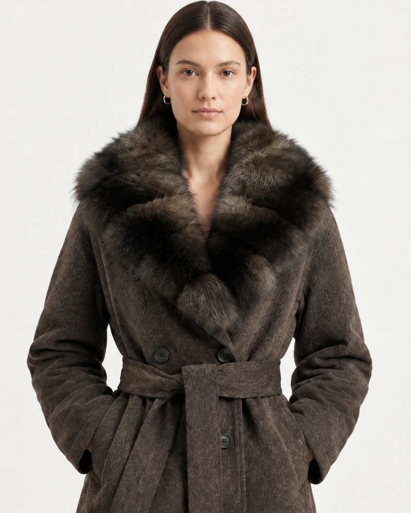 Relaxed Fit Heavyweight Down Coat with Fur Collar Shorter