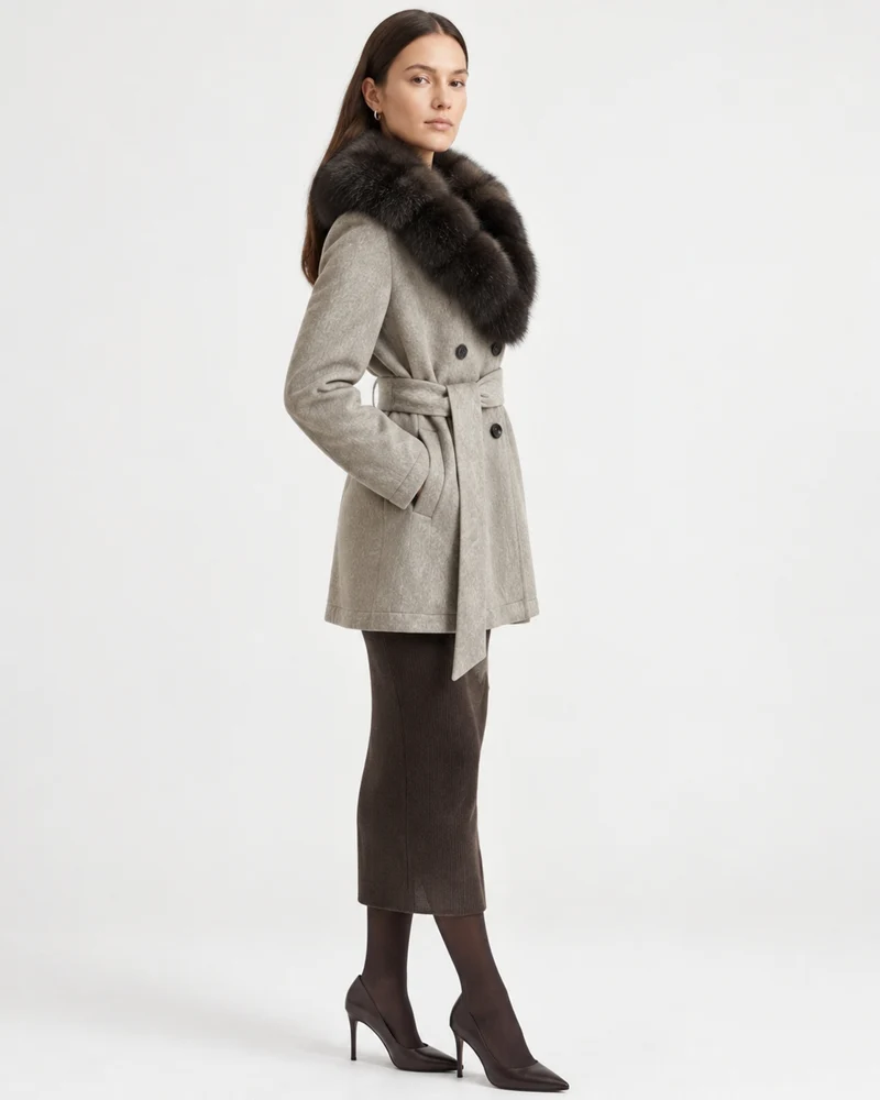 Relaxed Fit Heavyweight Down Coat with Fur Collar Shorter