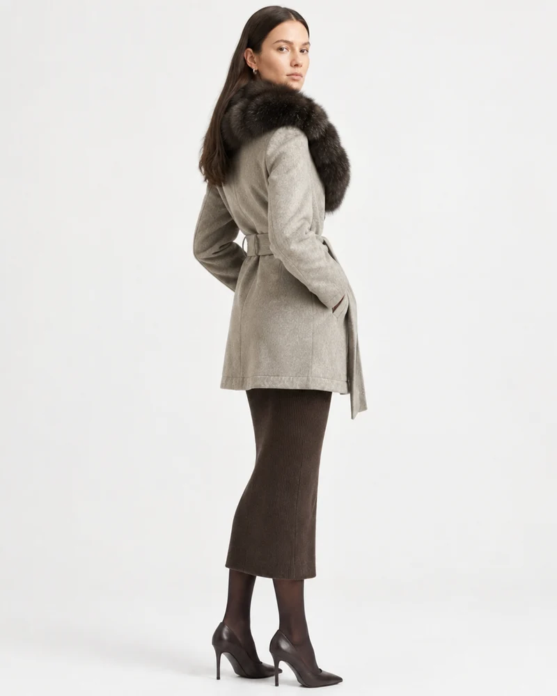 Relaxed Fit Heavyweight Down Coat with Fur Collar Shorter