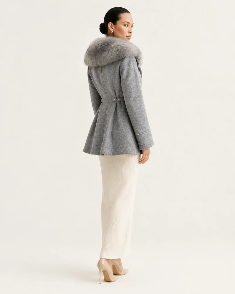 Rabbit Lined Wool Parka with Fox Fur Collar