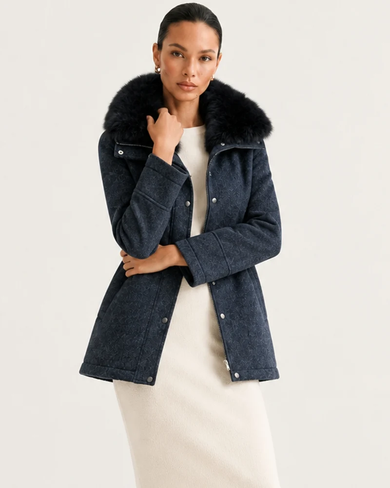 Rabbit Lined Wool Parka with Fox Fur Collar