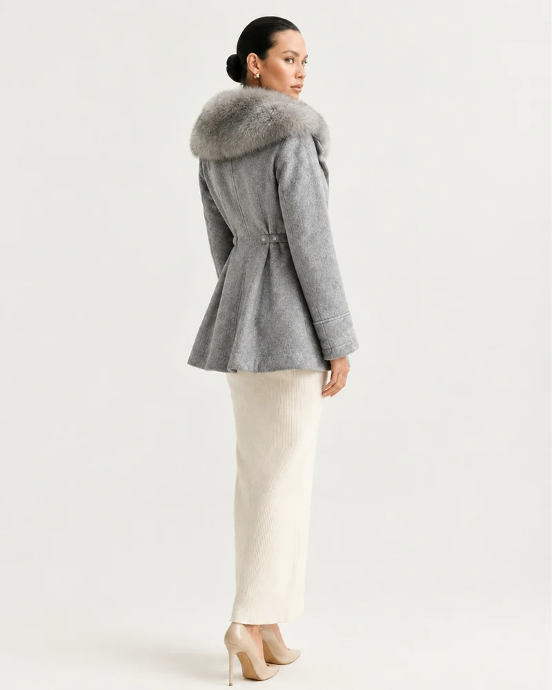 Rabbit Lined Wool Parka with Fox Fur Collar