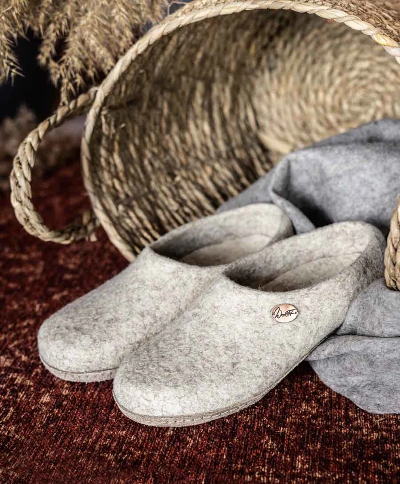 Filzpantoffeln mit Einlagen & Gummisohle Classic, beige