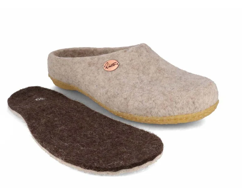 Filzpantoffeln mit Einlagen & Gummisohle Classic, beige