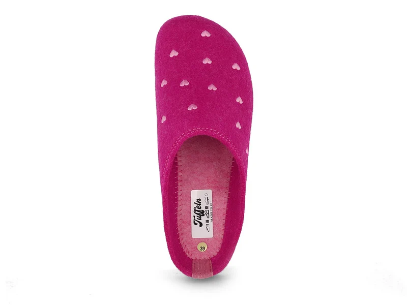 Tuffeln Herzchen vegane Filzpantoffeln, fuchsia