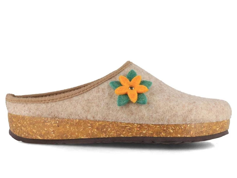 Tuffeln Blumig vegane Filzpantoffeln, beige