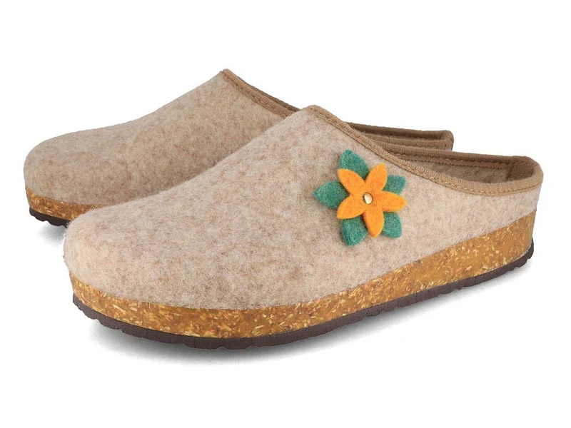 Tuffeln Blumig vegane Filzpantoffeln, beige