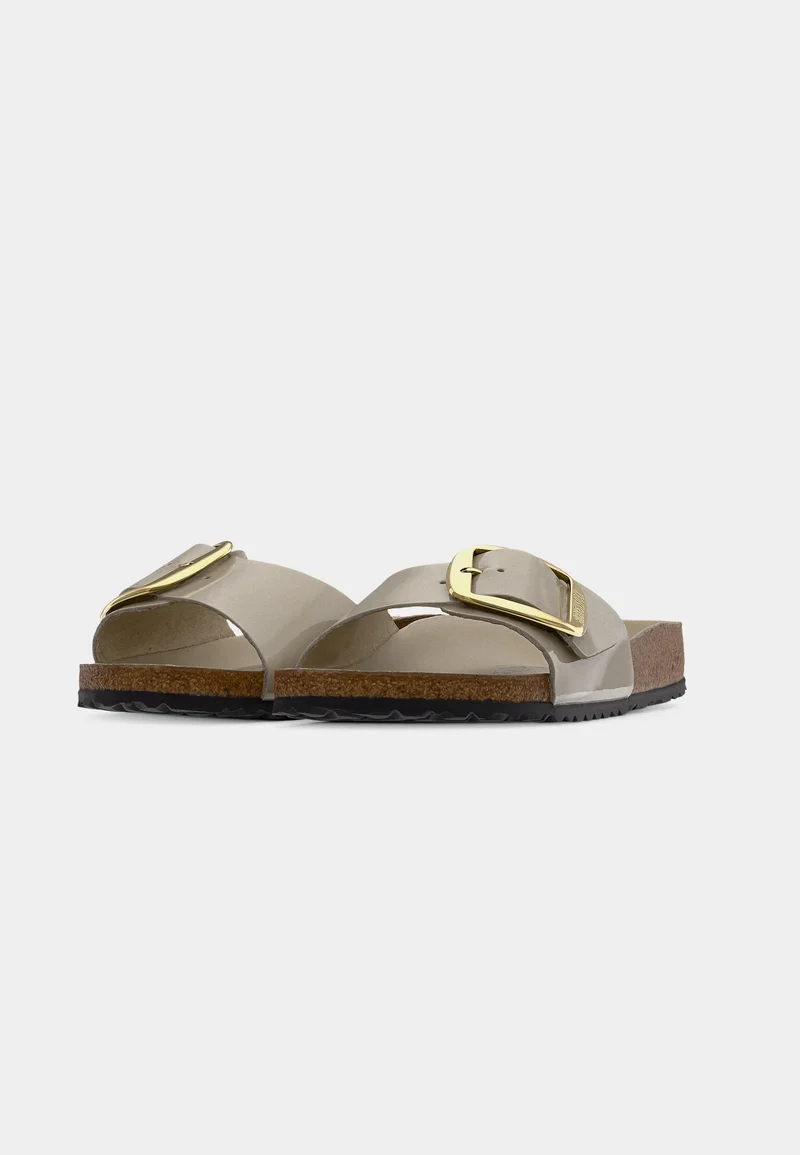Madrid Big Buckle Natural Leather Patent Women Narrow high-shine oyster