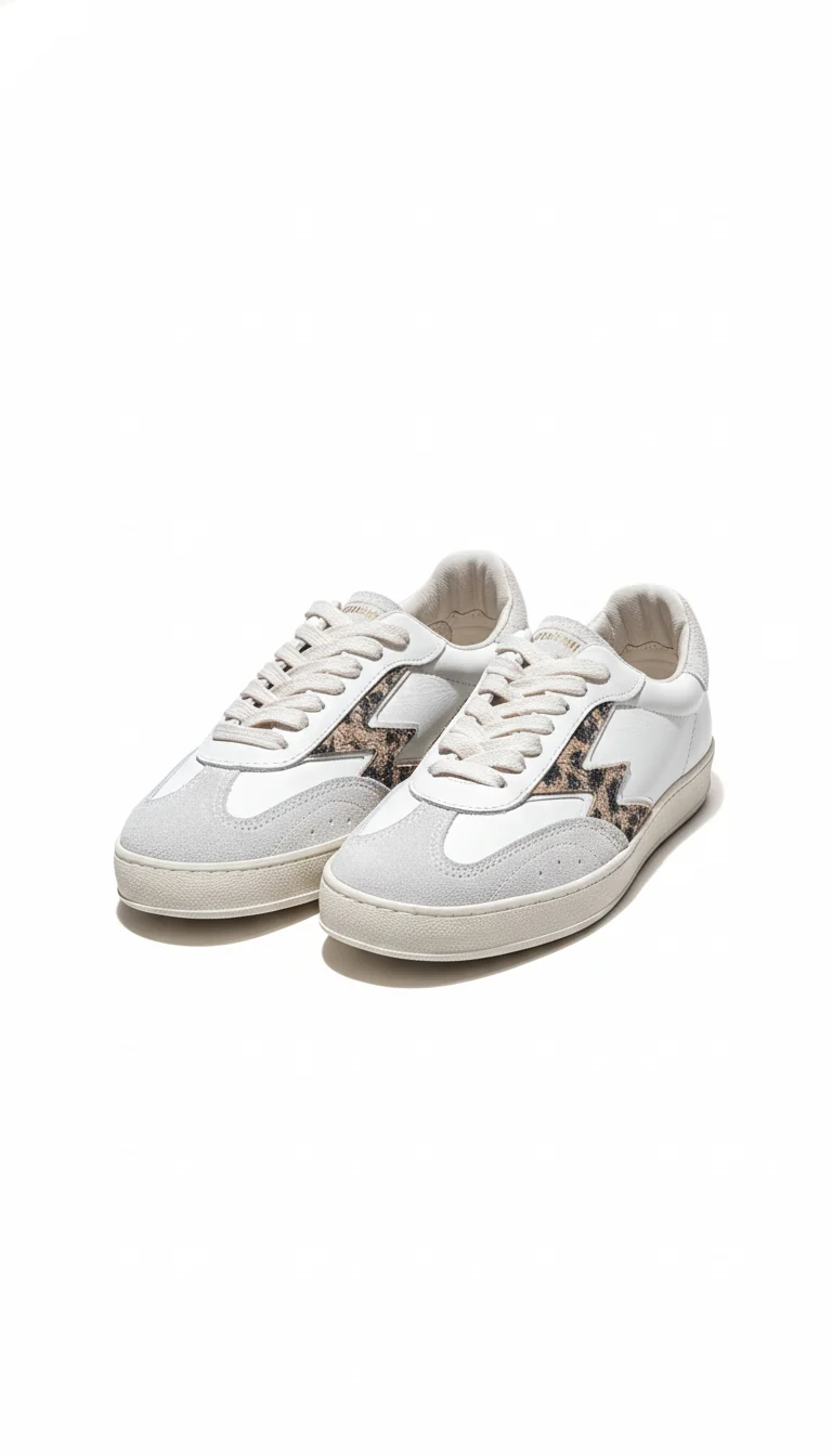 CLUB DELUXE BRUSHED TOBACCO LEOPARD PRINT SCRATCHED SUEDE LOGO white leo