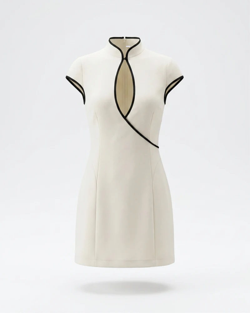 White Black Lined Mini Dress Sleeveless