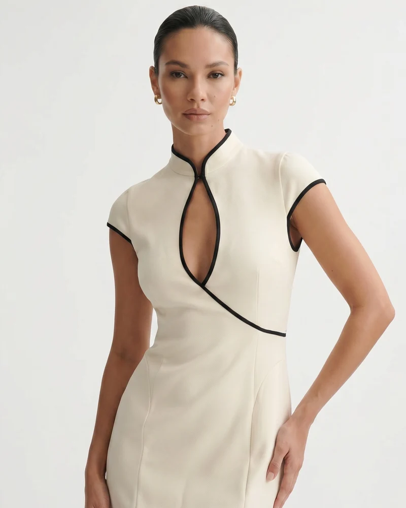 White Black Lined Mini Dress Sleeveless